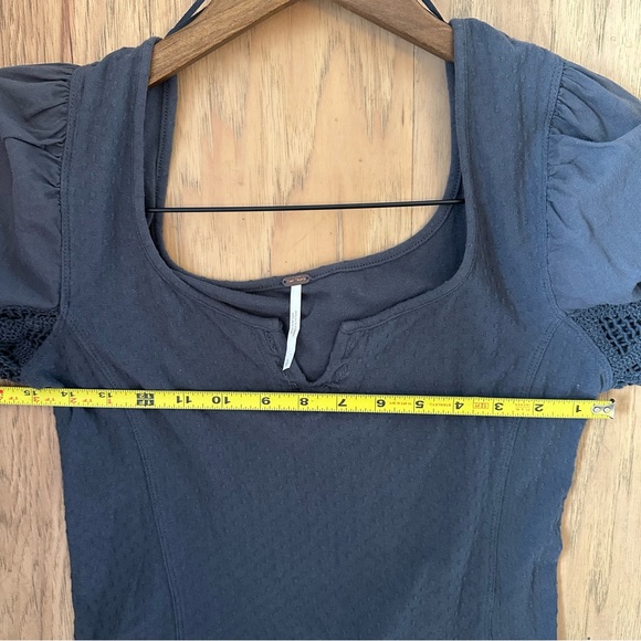 Free People Charcoal Blouse with Lace Detail, Size Small, EUC - Picture 8 of 9